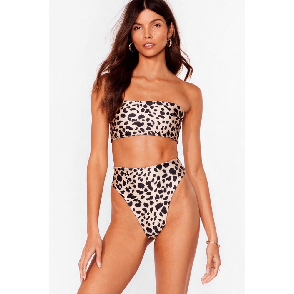 NWT Nasty Gal High Waisted, Leopard Print Bandeau Bikini set, Size 10